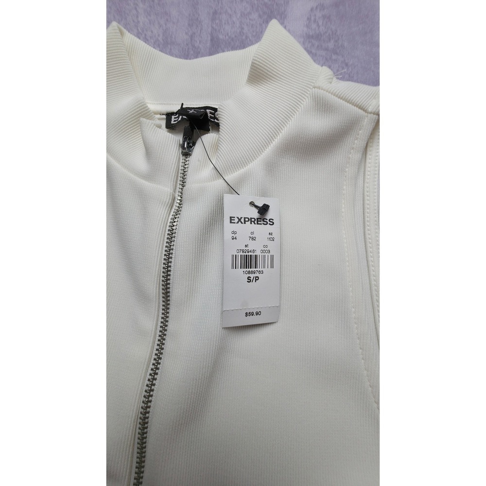 Express Zip Front Sheath Dress Womens S Ivory NEW Ribbed Mock Neck Sleeveless - Picture 5 of 7